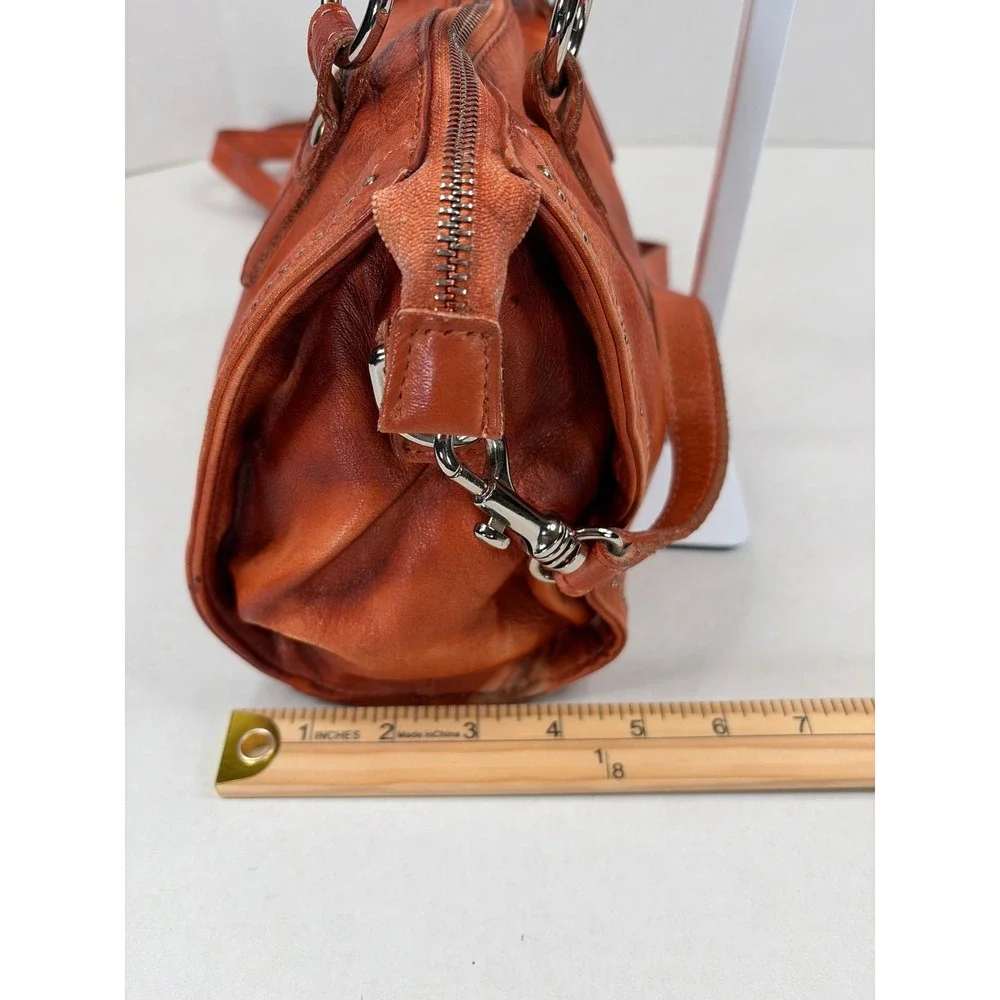 Old Trend Burnt Orange Leather Satchel Crossbody Shoulder Bag with Stud Details